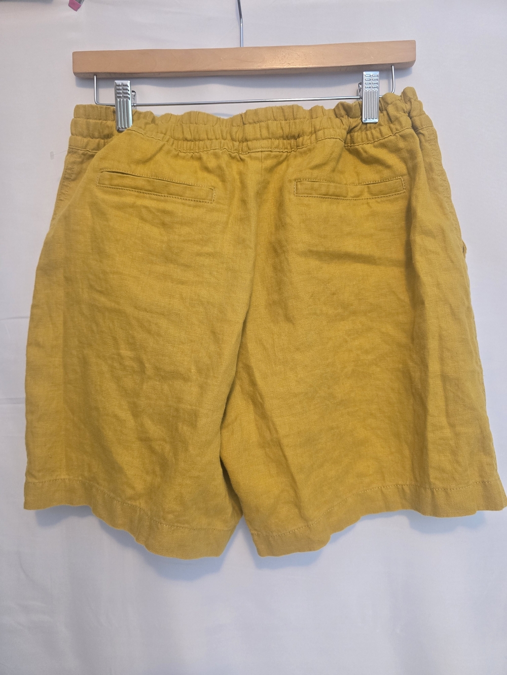 Garnet Hill Golden Mustard Drawstring 100% Linen Shorts - Picture 2 of 4